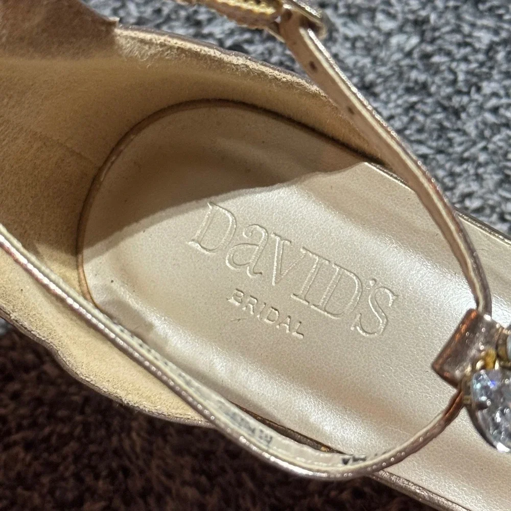 David's Bridal Mina Champagne Rhinestone Wedge Sandals Size 7M